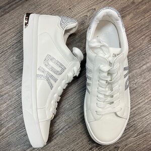 DKNY Jewel Lace-Up Low-Top White Vegan Leather Sneakers Shoe Size 7